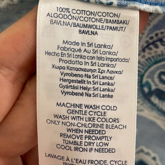 Chaps No Iron 3/4 Slv Button Down 100% Cotton Paisley Shirt Blue White Sz S - Picture 10 of 12